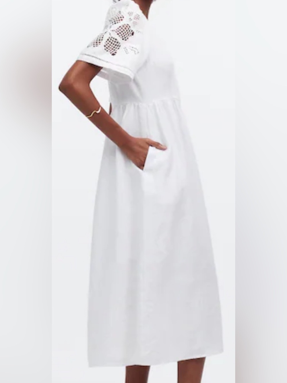 NWT Madewell white linen Cassie Midi Dress eyelet embroidered sleeves flowy 1X